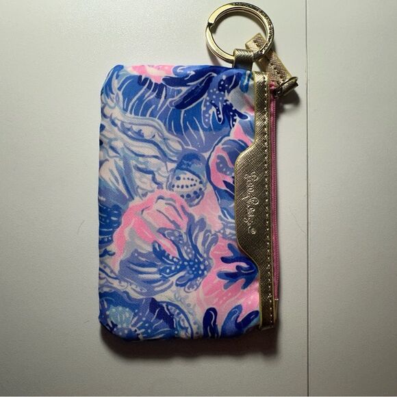 Lilly Pulitzer Wallet Shade Seekers Zip ID Case Gold Tone Keychain Card Holder - Picture 3 of 6